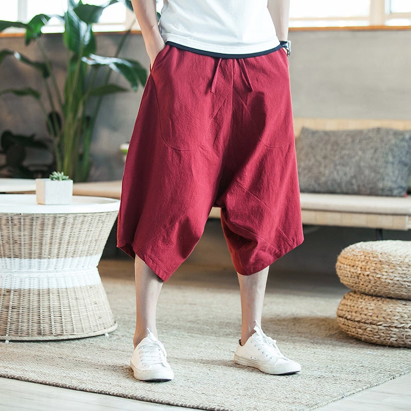 2018 Summer Chinese Style Cotton Blend Low-Grade Squib Pants Big Leg Pants - Image 1