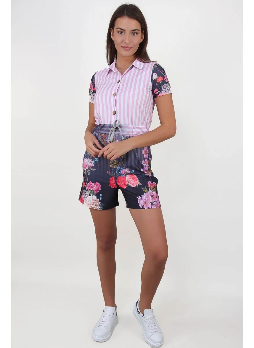 Alexandergardi Alexandergardı Floral Patterned Shirt Collar Jumpsuit (B19-1510)