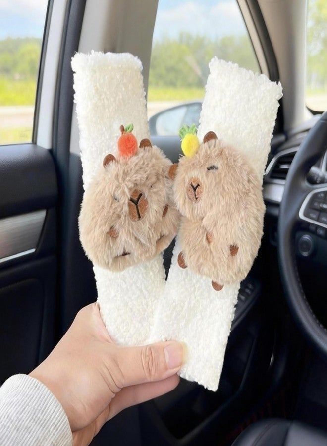 Zigihos 2 PCS Seat Belt Cover Pad, Cute Kawaii Animal Capybara Seatbelt Covers for Kids, Soft Seatbelt Cushion, Car Seat Strap Pads (White(A)) - Image 1