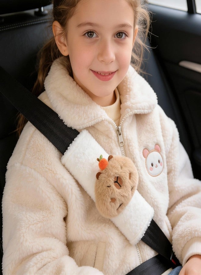 Zigihos 2 PCS Seat Belt Cover Pad, Cute Kawaii Animal Capybara Seatbelt Covers for Kids, Soft Seatbelt Cushion, Car Seat Strap Pads (White(A)) - Image 5
