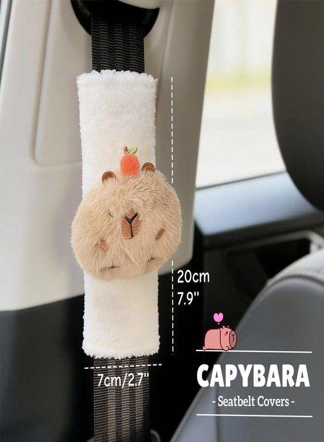 Zigihos 2 PCS Seat Belt Cover Pad, Cute Kawaii Animal Capybara Seatbelt Covers for Kids, Soft Seatbelt Cushion, Car Seat Strap Pads (White(A)) - Image 2