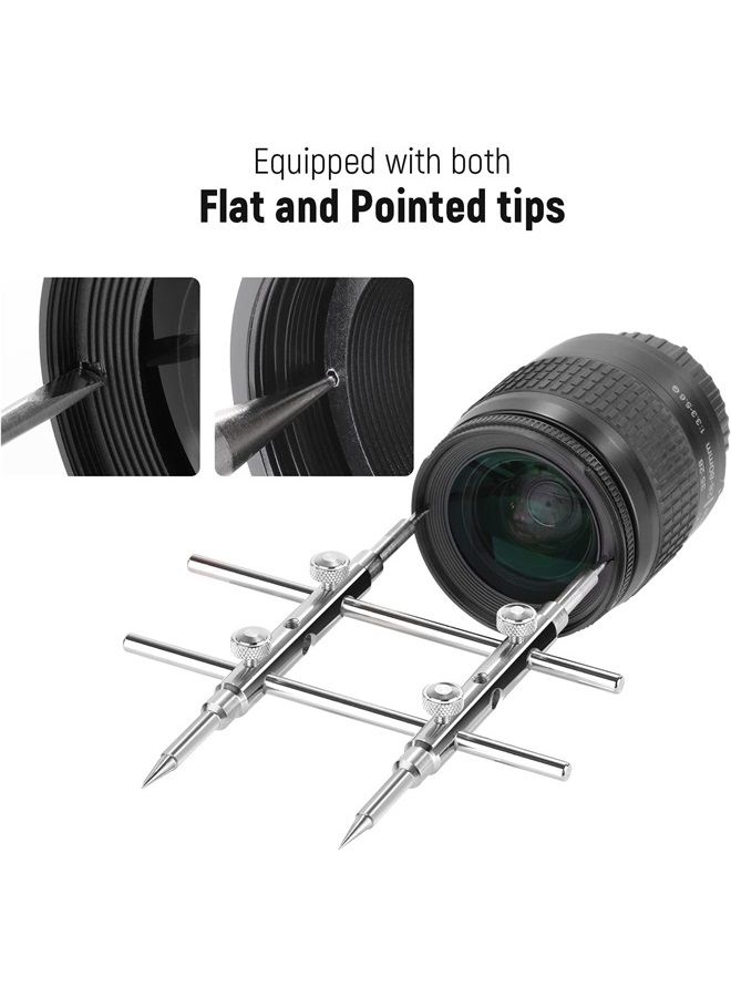 NEEWER Stainless Steel Lens Spanner Wrench, Professional Repairing Opening Tool with Double Sided Pointed Flat Tips Lens Removal Tool with Four Screws for DSLR Camera Lens, Telescope Lens (Straight) - Image 4