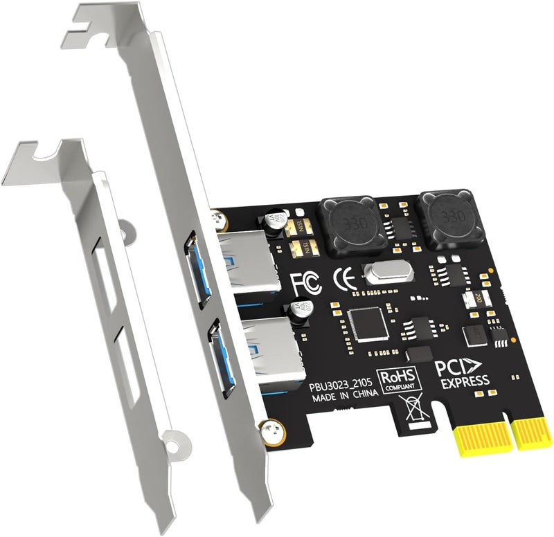 GLOTREND U3023 بطاقة توسعة USB PCIe 5Gb ذات منفذين Type-A (USB 3.2 Gen 1 بسرعة 5 جيجابت في الثانية)، متوافقة مع نظامي التشغيل ويندوز ولينكس (لا تدعم نظام التشغيل Mac OS) - Image 1