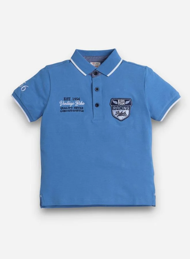 victor and jane Victor And Jane Boys Blue Embroidered Detail Short Sleeve Polo T-Shirt