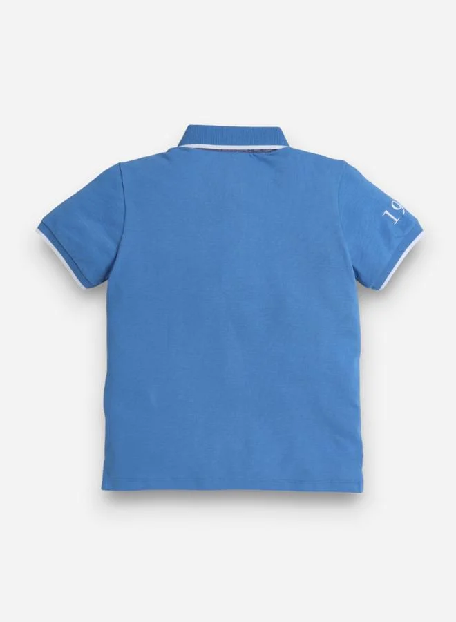victor and jane Victor And Jane Boys Blue Embroidered Detail Short Sleeve Polo T-Shirt