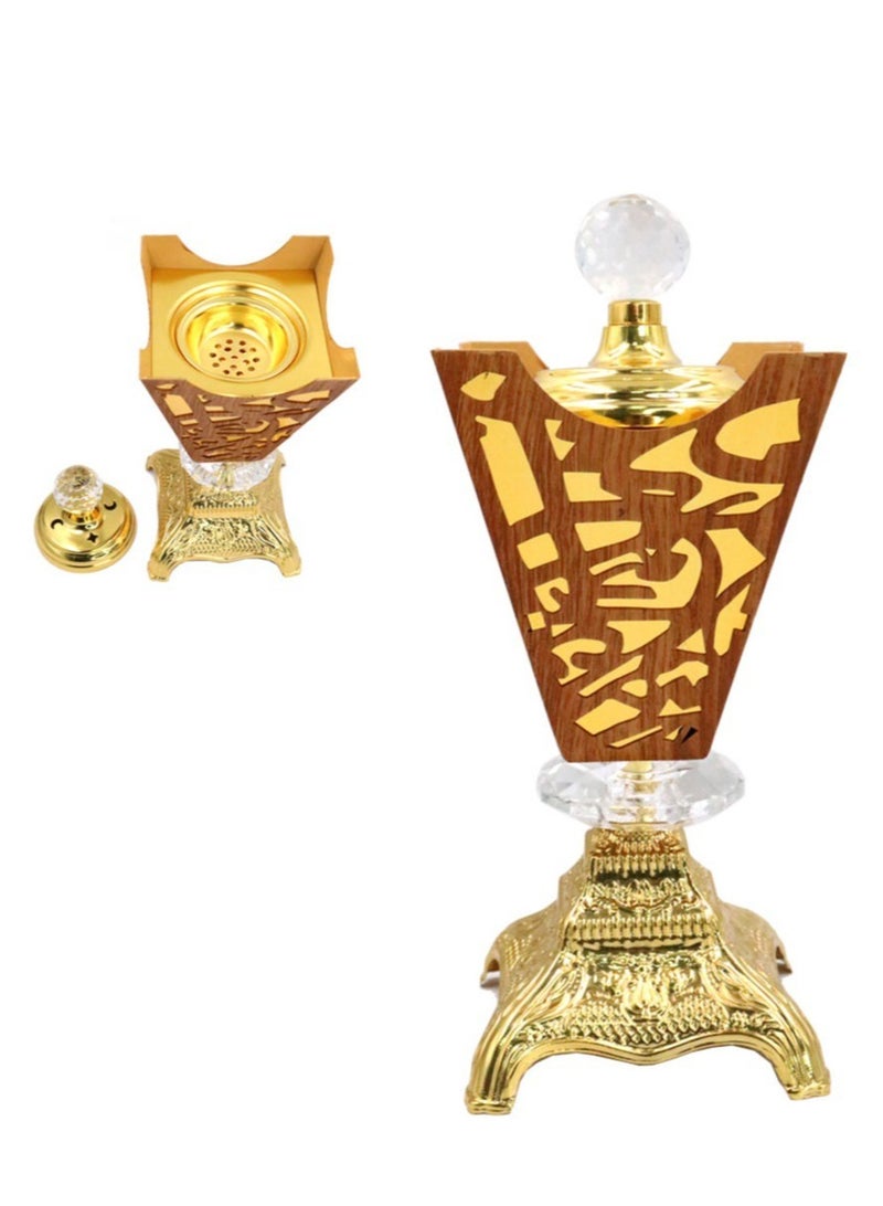 RSG Metal Oud Incense Burner Bakhoor Holder Gold with Crystal Top Cover- F010 - Image 1