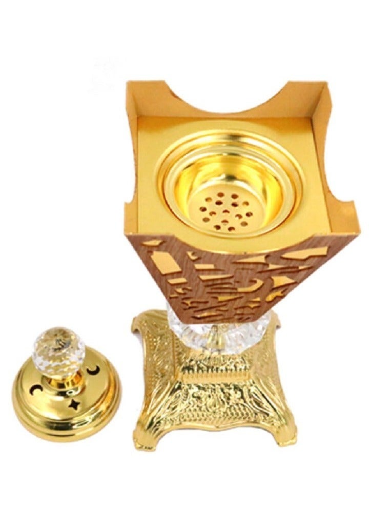 RSG Metal Oud Incense Burner Bakhoor Holder Gold with Crystal Top Cover- F010 - Image 2