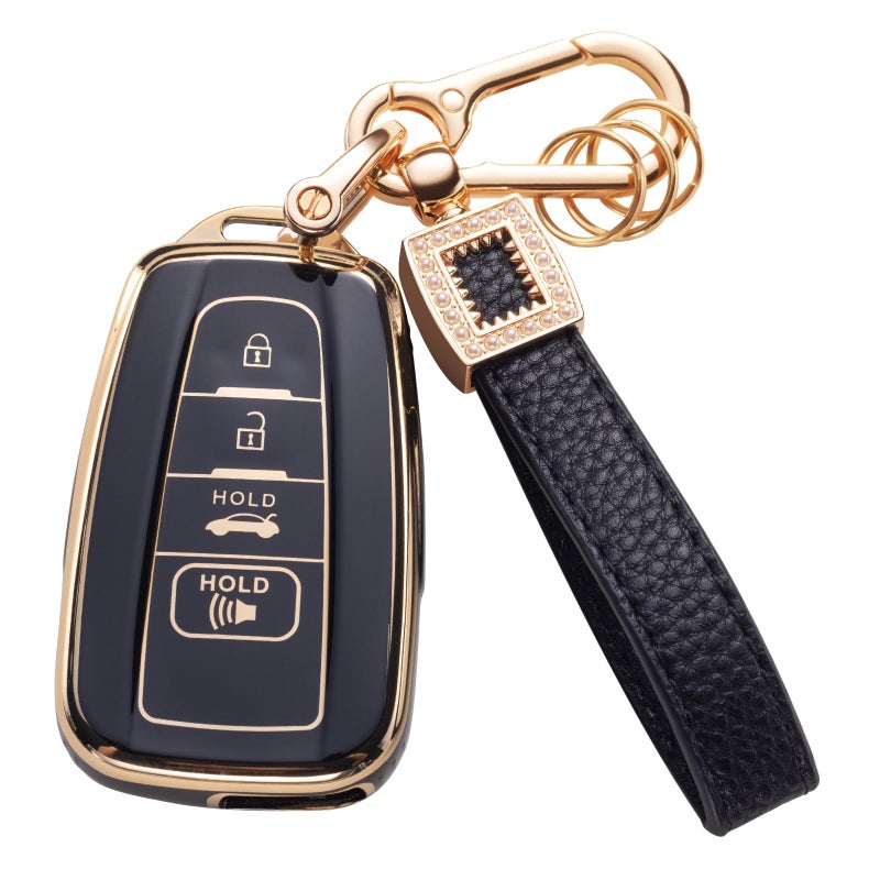 CACARLIKE for Toyota Key Fob Cover with Leather Lanyard Car Key Fob Case Compatible with 20182022 Camry RAV4 Highlander Avalon CHR Prius Corolla GT86 Smart Key Protector Holder - Image 3