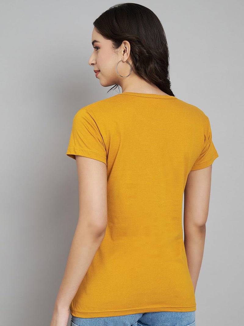 TREND LEVEL Women's Printed Cotton Tshirt Round Neck Half Sleeve T-Shirt for Women (Multicolor) Pack of 2 (XXL, BeYouTiful Mustard Simply Wine) - Image 3