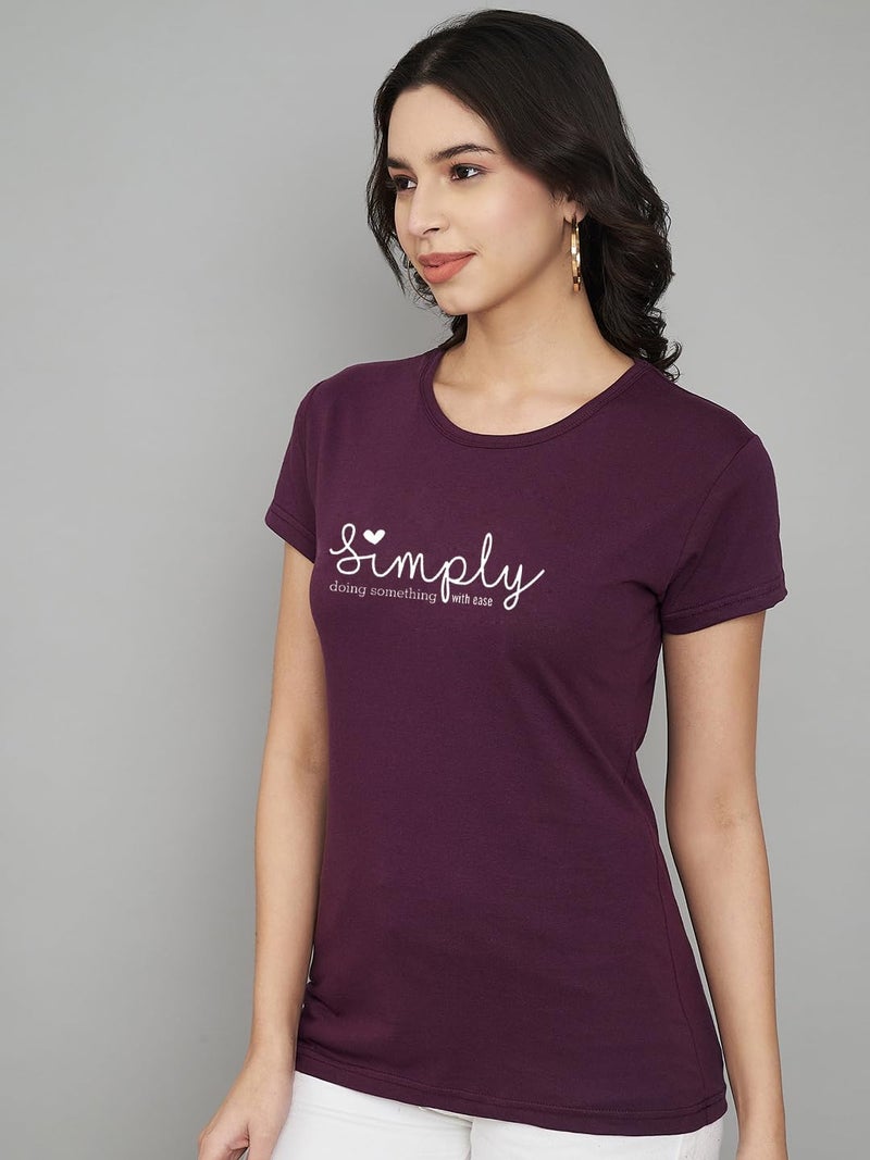 TREND LEVEL Women's Printed Cotton Tshirt Round Neck Half Sleeve T-Shirt for Women (Multicolor) Pack of 2 (XXL, BeYouTiful Mustard Simply Wine) - Image 4