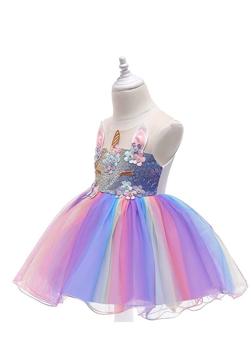 Loquat Sequined colorful Unicorn Girl Princess Dress  - Image 3