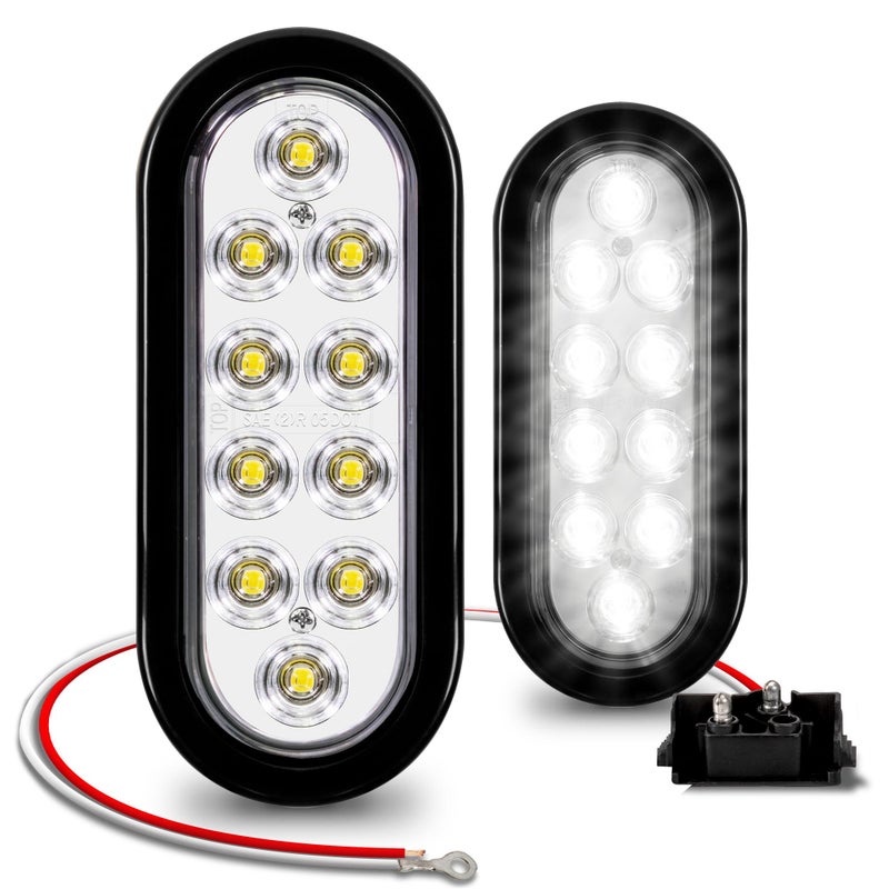 ONLINE LED STORE TRUE MODS 2pc 6 Inch Clear White Oval LED Reverse Trailer Tail Light Kit DOT FMVSS 108 SAE 2 R Grommet 2 Prong Plug IP67 Waterproof Back Up Signal Backup Lights for Boat Trailer RV Truck - Image 2