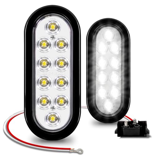 ONLINE LED STORE TRUE MODS 2pc 6 Inch Clear White Oval LED Reverse Trailer Tail Light Kit DOT FMVSS 108 SAE 2 R Grommet 2 Prong Plug IP67 Waterproof Back Up Signal Backup Lights for Boat Trailer RV Truck - Image 1