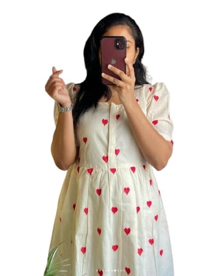 KBNBJ Women's Cotton Regular Fit Anarkali Red Heart Kurta (In, Alpha, M, Regular, Red Heart) - Image 1