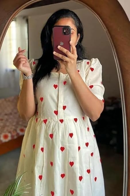 KBNBJ Women's Cotton Regular Fit Anarkali Red Heart Kurta (In, Alpha, M, Regular, Red Heart) - Image 4