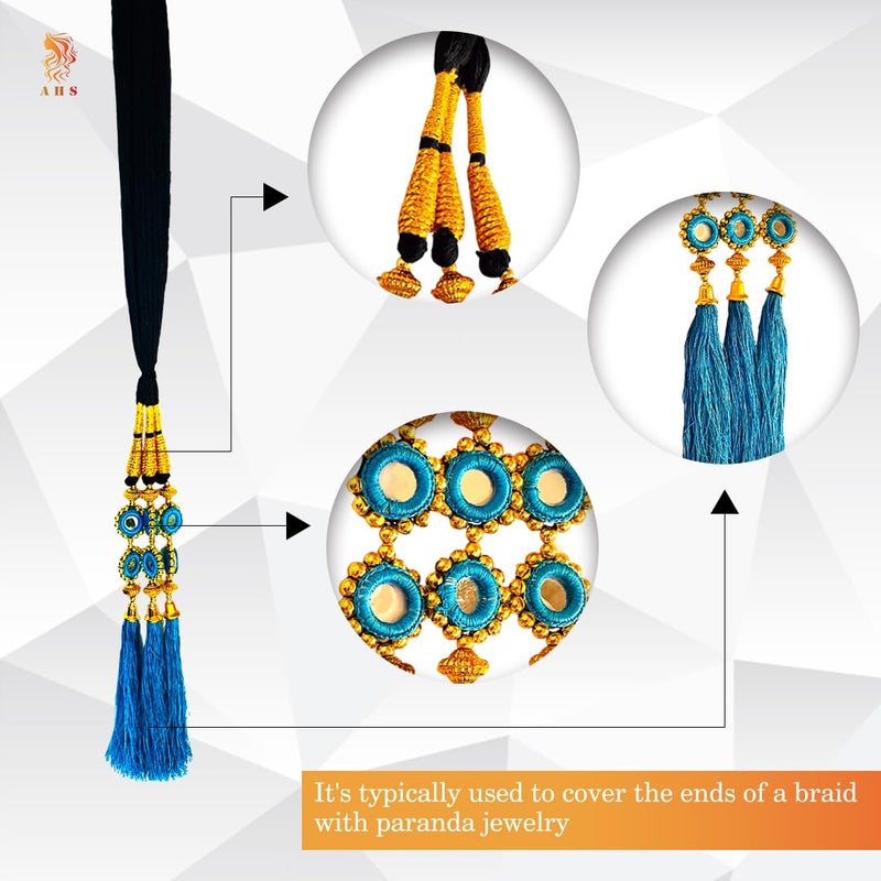 AHS Traditional Punjabi Parandi with Tassels 30 Inches Choti Hair Accessory for Girls and Women Sky Blue Parandi Hair Extension - Image 5