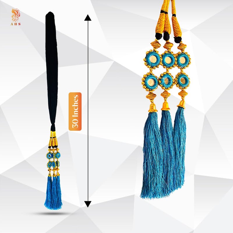AHS Traditional Punjabi Parandi with Tassels 30 Inches Choti Hair Accessory for Girls and Women Sky Blue Parandi Hair Extension - Image 4