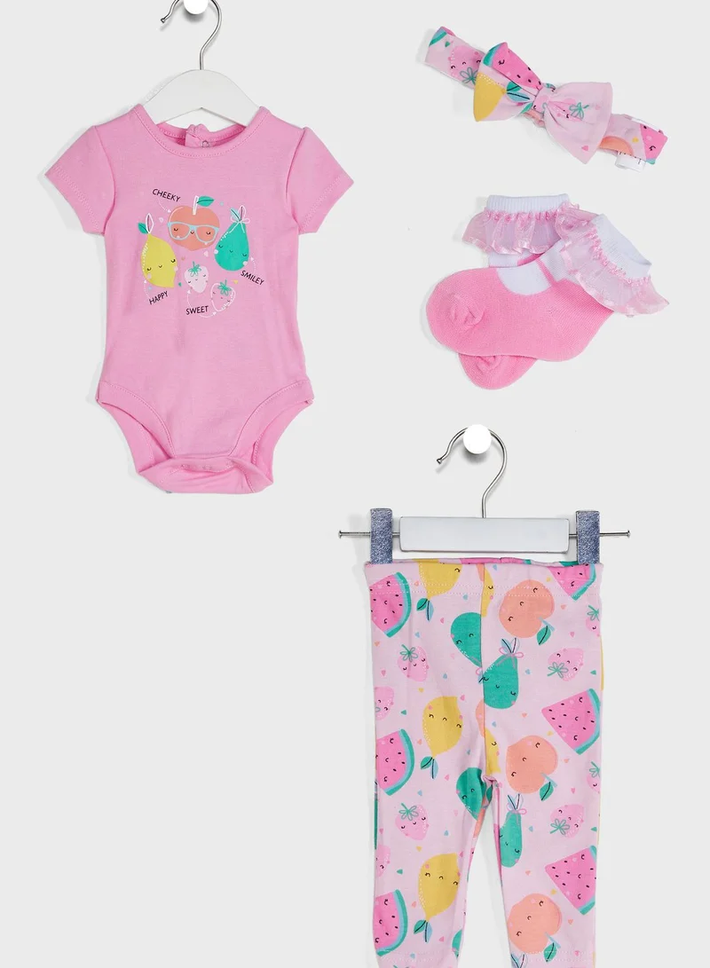 lily and jack Infant 4 Piece Fruits Print Gift Set