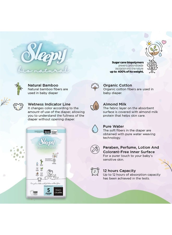 Sleepy Bio Natural Premium Size 5 Diapers, 40 Count, Baby Dry Taped Diapers, 11-18Kg Hypoallergenic, Water Based, Almond Milk, Vegan, 100% Leakproof - Image 5