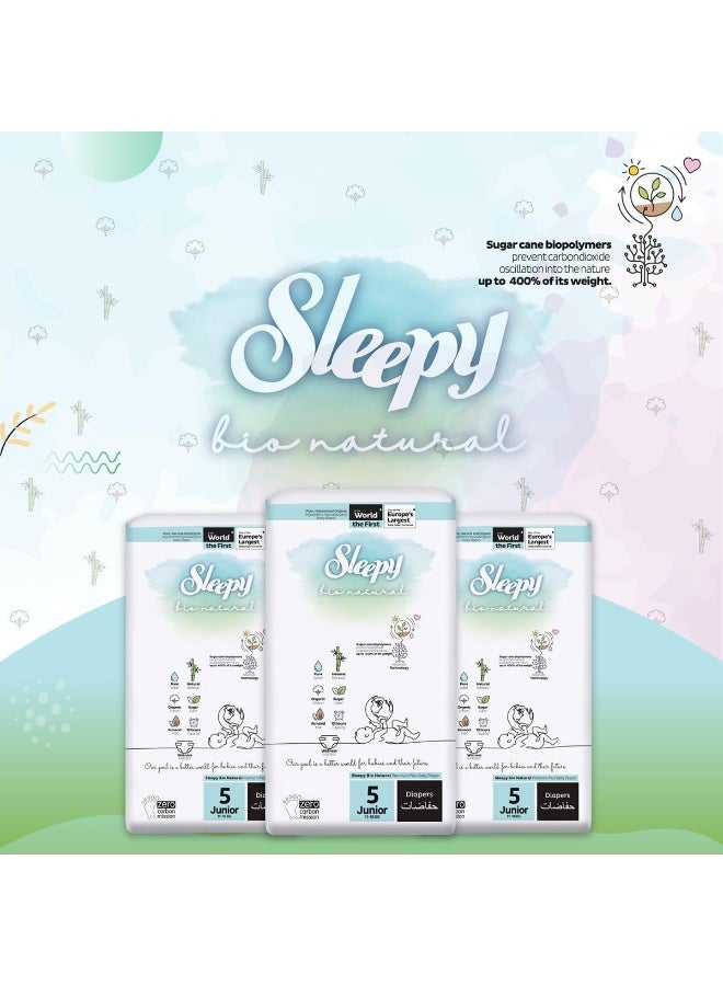 Sleepy Bio Natural Premium Size 5 Diapers, 40 Count, Baby Dry Taped Diapers, 11-18Kg Hypoallergenic, Water Based, Almond Milk, Vegan, 100% Leakproof - Image 3