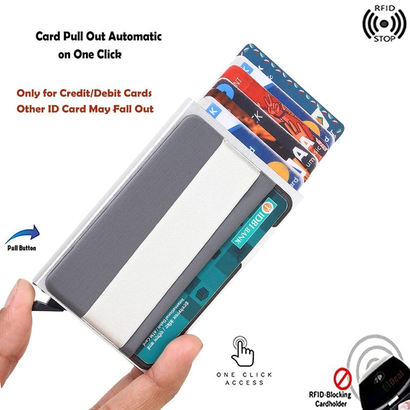 Stealodeal Metal RFID Blocking Pop Up Credit Or Debit Card Holder Case for Men & Women (Advance-Silver) - Image 2