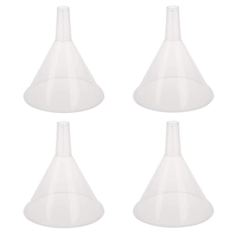 DEDC 4 Pack Clear Plastic Filter Funnel, Small Oil Funnels for Filling Bottles, Liquid Transfer Funnel for Kitchen, Laboratory, Garage, Car, 5.9 inch Dia Mouth