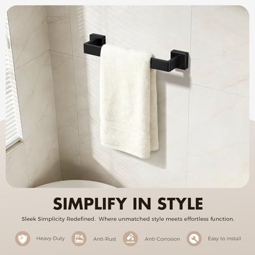 PAHSFS Bathroom Accessories Towel Bar Set: 20 Pieces Matte Black Bathroom Hardware Square SUS304 Stainless Steel - Wall Mounted Towel Rack&Toilet Paper Holder&Towel Ring and Towel Hook - Image 2