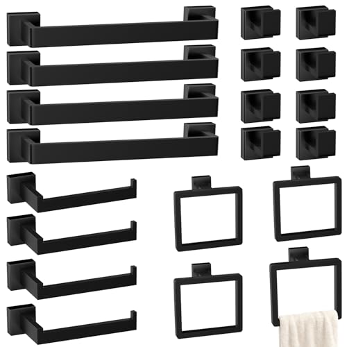 PAHSFS Bathroom Accessories Towel Bar Set: 20 Pieces Matte Black Bathroom Hardware Square SUS304 Stainless Steel - Wall Mounted Towel Rack&Toilet Paper Holder&Towel Ring and Towel Hook - Image 1