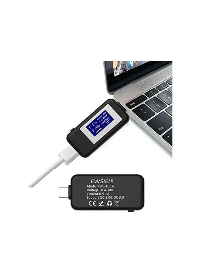 PROMASS Type-C USB Power Meter Testers, USB C Current and Voltage Bidirectional Tester, Ammeter 0-5A Voltmeter 4-30V, USB-C Charger Safety Tester, Digital Color LCD Display Multimeter, Amp Volt Detector  - Image 4