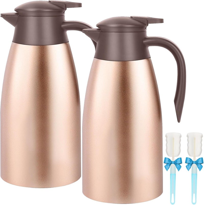 GearRoot 68oz Thermal Coffee Carafe, 2 Pack Airpot Insulated Coffee Urns Stainless Steel Vacuum Thermal Pot Dispenser for Coffee, Hot Water, Tea, Hot Beverage - Keep 12 Hours Hot, 24 Hours Cold (Rose Gold) - Image 1