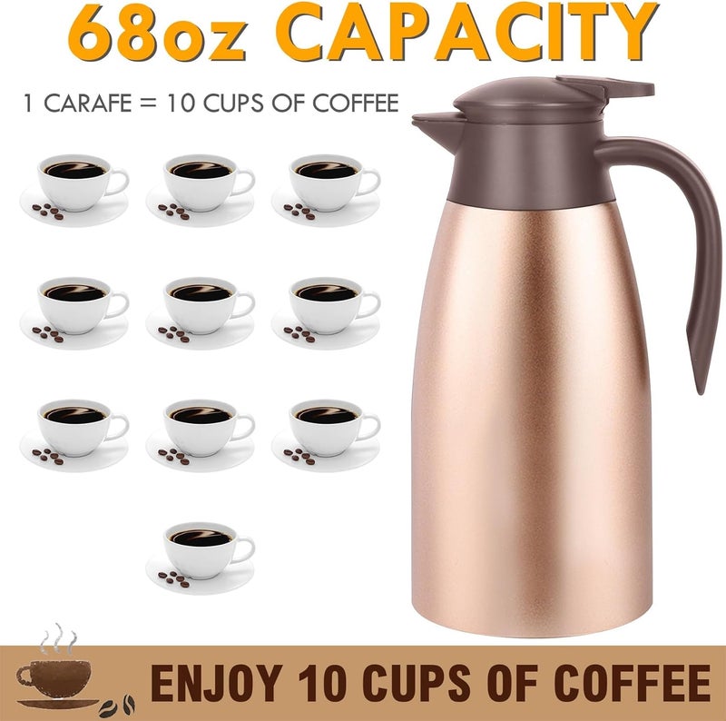GearRoot 68oz Thermal Coffee Carafe, 2 Pack Airpot Insulated Coffee Urns Stainless Steel Vacuum Thermal Pot Dispenser for Coffee, Hot Water, Tea, Hot Beverage - Keep 12 Hours Hot, 24 Hours Cold (Rose Gold) - Image 2