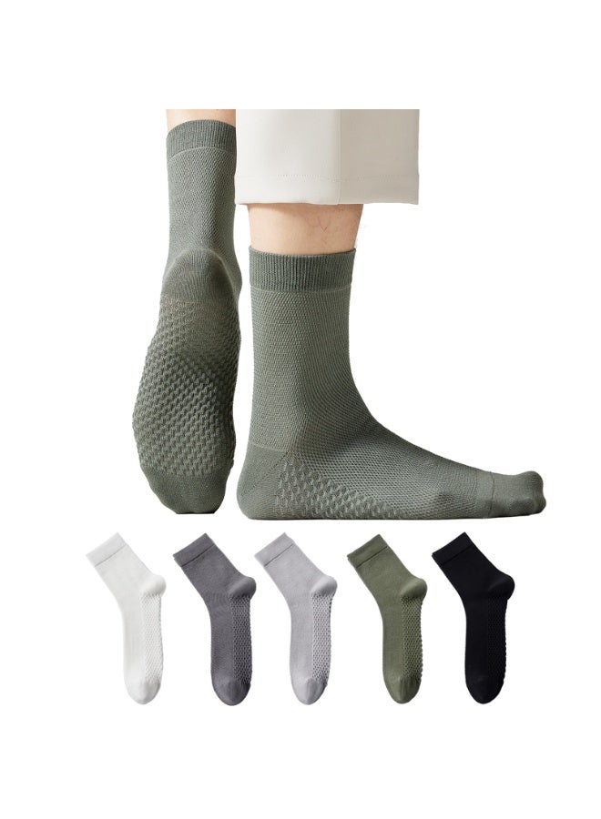 infino Men's Mid-Calf Socks 5-Pack - Breathable, Antibacterial, Moisture-Wicking Cotton Socks with Massage Sole for Sports, Casual, Business Wear - White, Light Gray, Army Green, Dark Gray, Black - Image 1