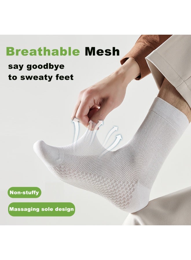 infino Men's Mid-Calf Socks 5-Pack - Breathable, Antibacterial, Moisture-Wicking Cotton Socks with Massage Sole for Sports, Casual, Business Wear - White, Light Gray, Army Green, Dark Gray, Black - Image 4