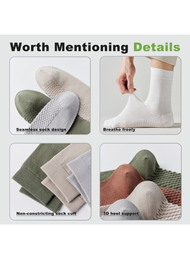 infino Men's Mid-Calf Socks 5-Pack - Breathable, Antibacterial, Moisture-Wicking Cotton Socks with Massage Sole for Sports, Casual, Business Wear - White, Light Gray, Army Green, Dark Gray, Black - Image 5