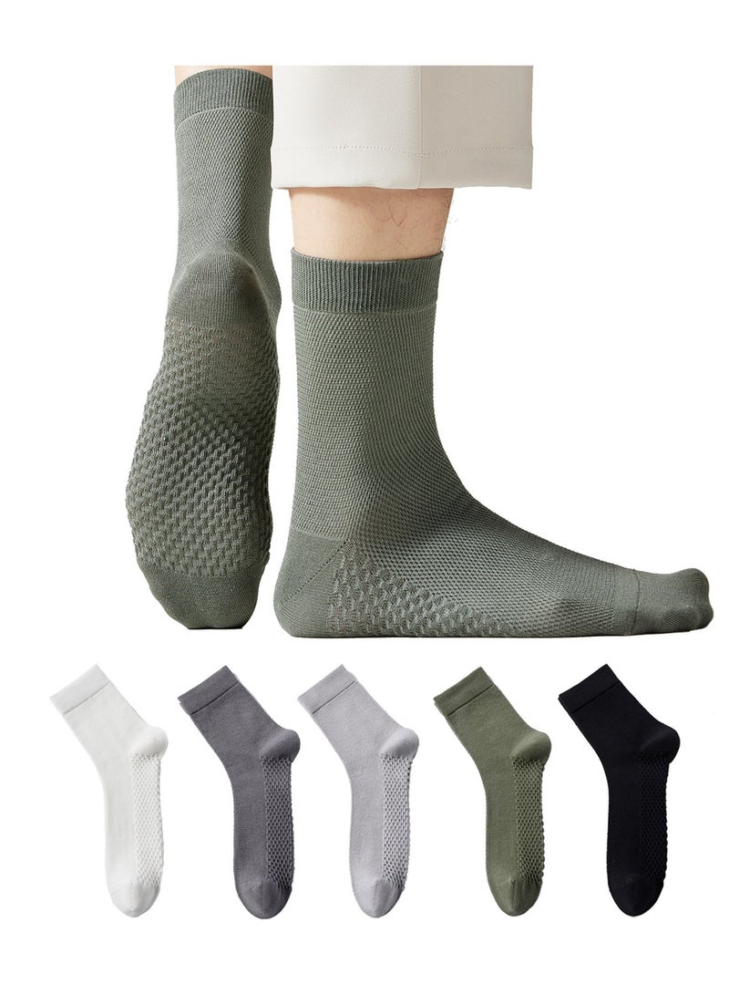 infino جوارب رجالية منتصف الساق 5 أزواج - جوارب قطنية مريحة تسمح بمرور الهواء، مضادة للبكتيريا، وطاردة للرطوبة مع نعل تدليك للرياضة والاستخدام اليومي والعمل - ألوان: أبيض، رمادي فاتح، أخضر عسكري، رمادي غامق، أسود - Image 1