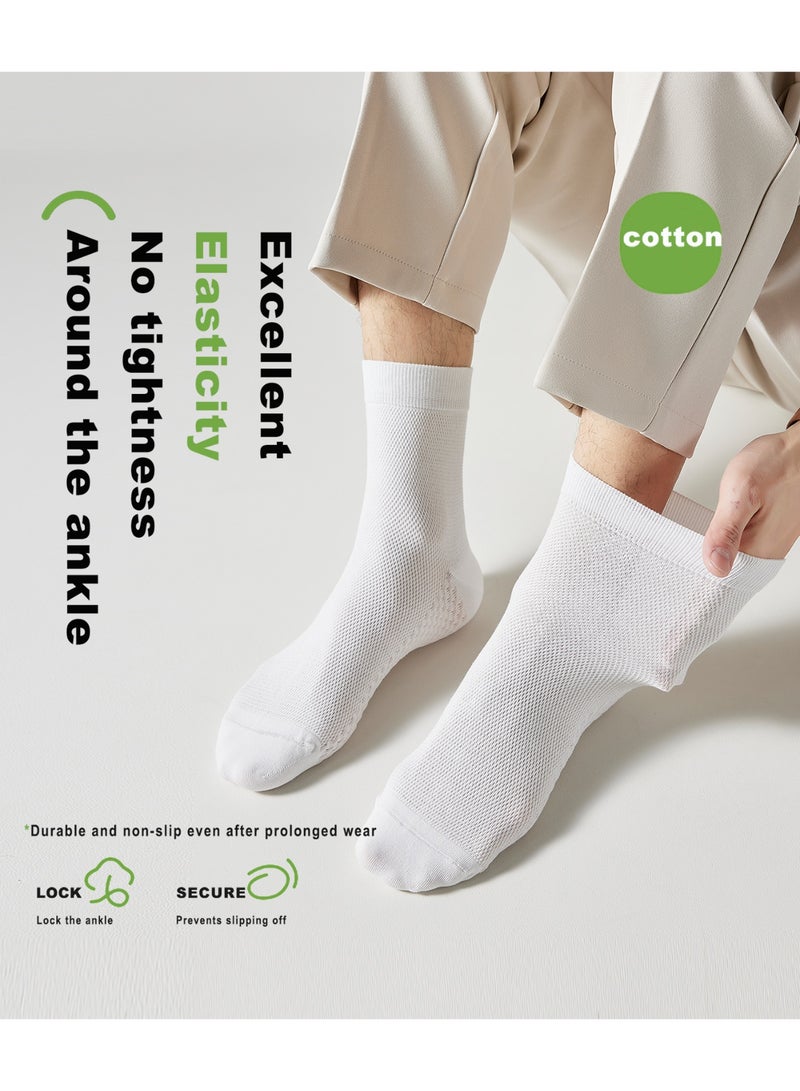 infino جوارب رجالية منتصف الساق 5 أزواج - جوارب قطنية مريحة تسمح بمرور الهواء، مضادة للبكتيريا، وطاردة للرطوبة مع نعل تدليك للرياضة والاستخدام اليومي والعمل - ألوان: أبيض، رمادي فاتح، أخضر عسكري، رمادي غامق، أسود - Image 2