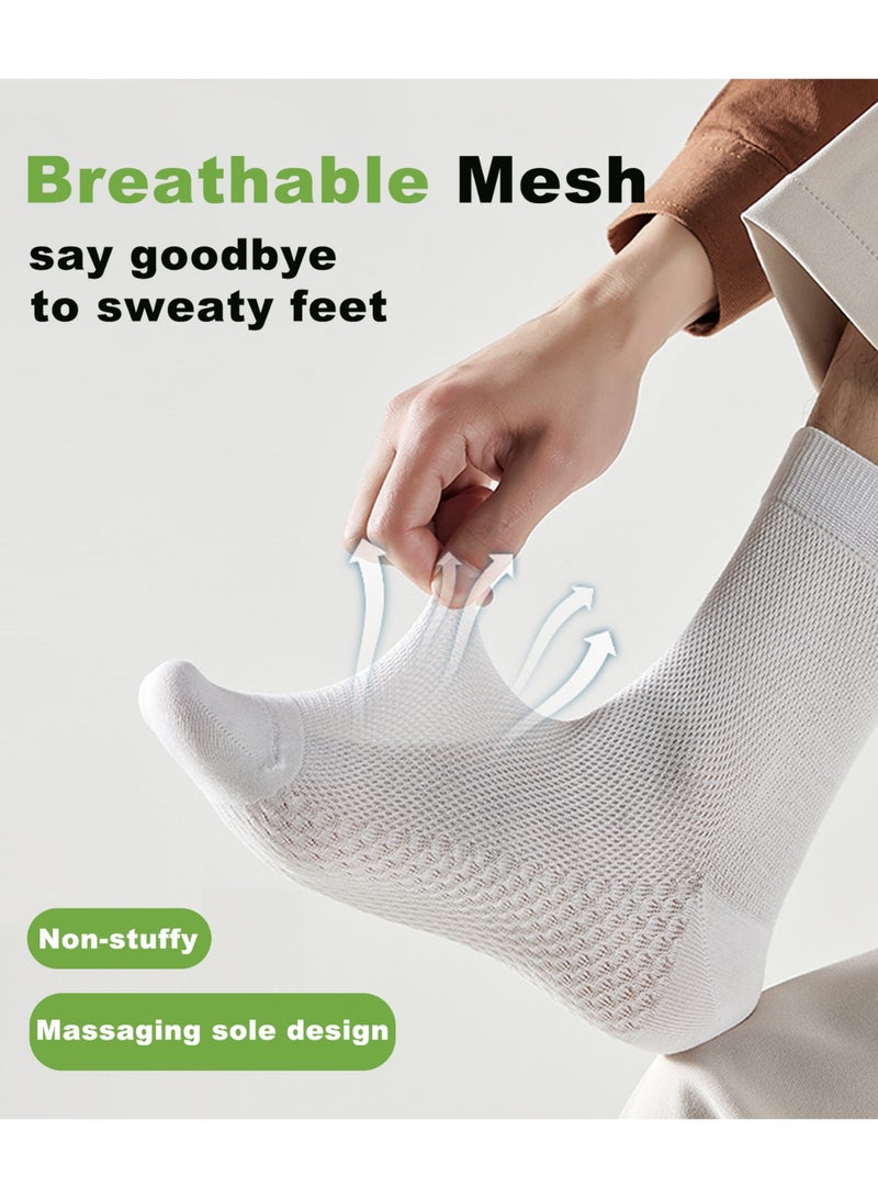 infino جوارب رجالية منتصف الساق 5 أزواج - جوارب قطنية مريحة تسمح بمرور الهواء، مضادة للبكتيريا، وطاردة للرطوبة مع نعل تدليك للرياضة والاستخدام اليومي والعمل - ألوان: أبيض، رمادي فاتح، أخضر عسكري، رمادي غامق، أسود - Image 4