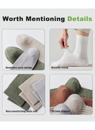 Men's Mid-Calf Socks 5-Pack - Breathable, Antibacterial, Moisture-Wicking Cotton Socks with Massage Sole for Sports, Casual, Business Wear - White, Light Gray, Army Green, Dark Gray, Black - view 5