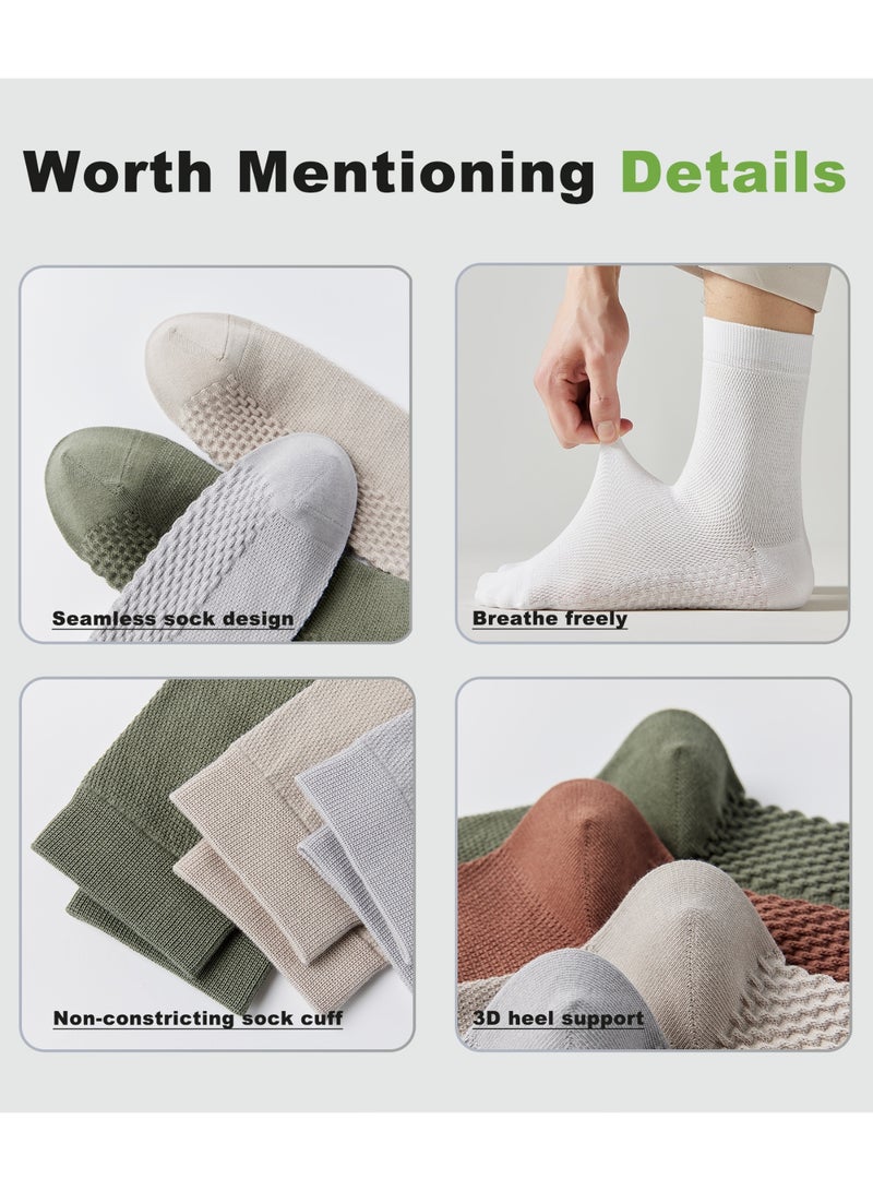 infino جوارب رجالية منتصف الساق 5 أزواج - جوارب قطنية مريحة تسمح بمرور الهواء، مضادة للبكتيريا، وطاردة للرطوبة مع نعل تدليك للرياضة والاستخدام اليومي والعمل - ألوان: أبيض، رمادي فاتح، أخضر عسكري، رمادي غامق، أسود - Image 5