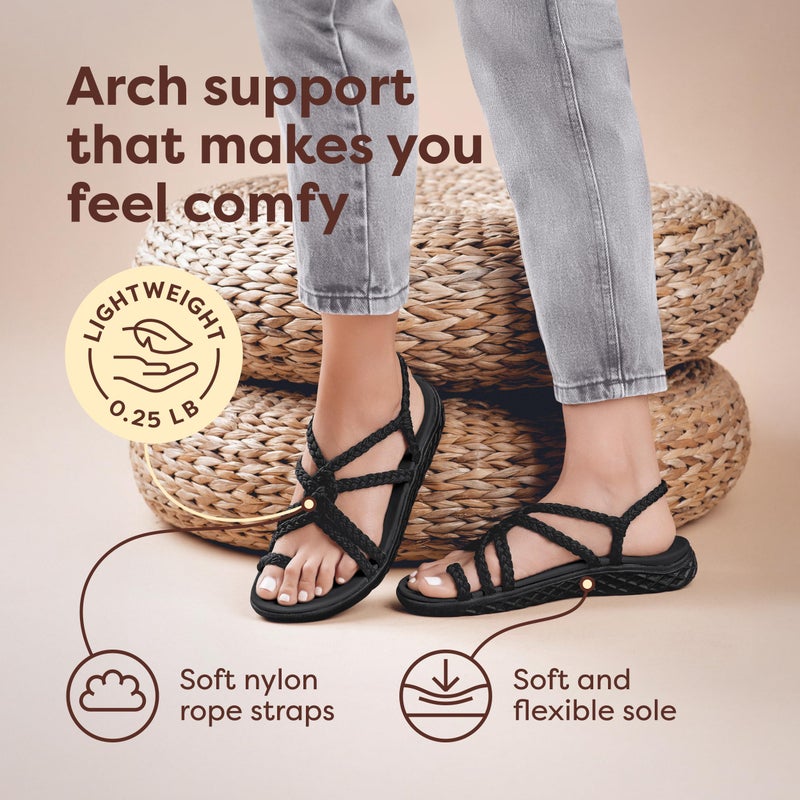 Plaka Explore Walking and Hiking Sandals for Women | Comfortable Summer Sandal with Arch Support | Waterproof Comfy Sandals for Travel, Beach or Poolside | Pure Black | size 9 - Image 2