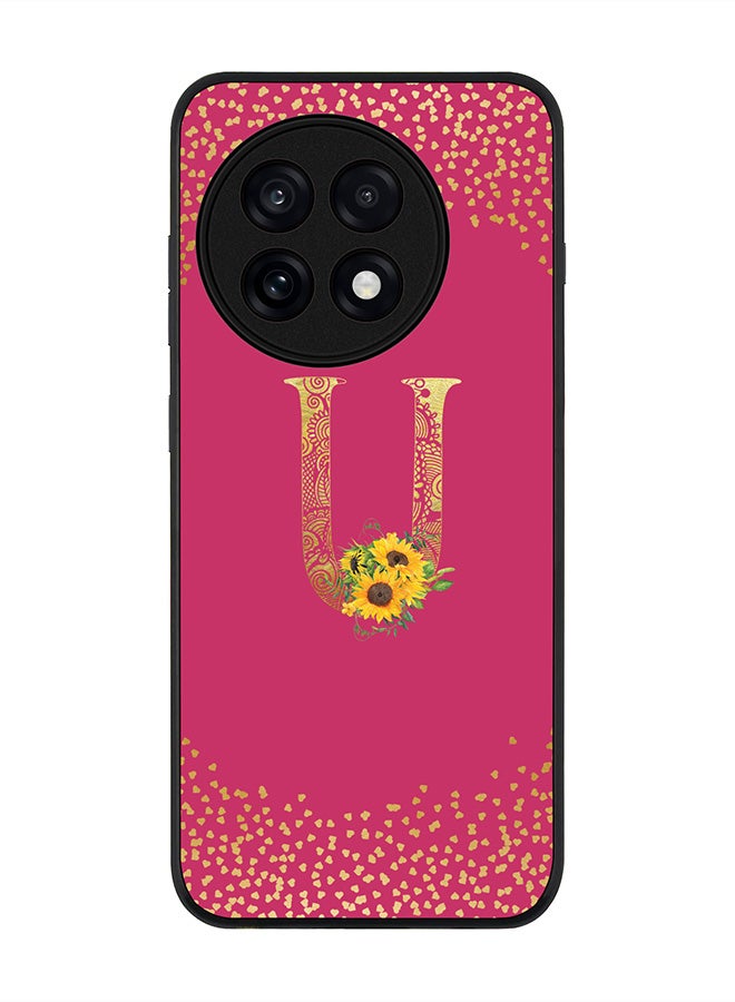 Stylizedd For OnePlus 13R / Ace 5 Pro Case,Slim fit Camera Protection, Shockproof Thin Phone cover  - Custom Floral Monogram - U ( Deep Pink )