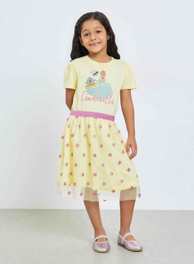 Styli Girls Yellow Cinderella Print Dress - Image 2