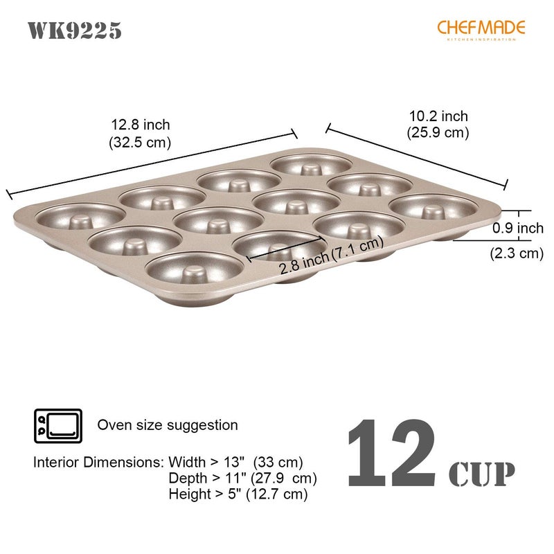 CHEFMADE Donut Mold Cake Pan, 12-Cavity Non-Stick Ring Doughnut Bakeware for Oven Baking (Champagne Gold) - Image 2