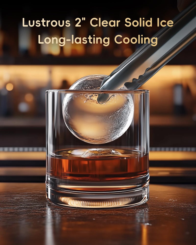ecozy 2" Clear Ice Ball Maker with CrystalFlux Technology, 4 pcs in 40 Mins, 144 pcs/Day, Sphere Ice Maker with Automatic Water Supply, Self-Cleaning, Enhanced Insulation for Whiskey & Bourbon - Image 2
