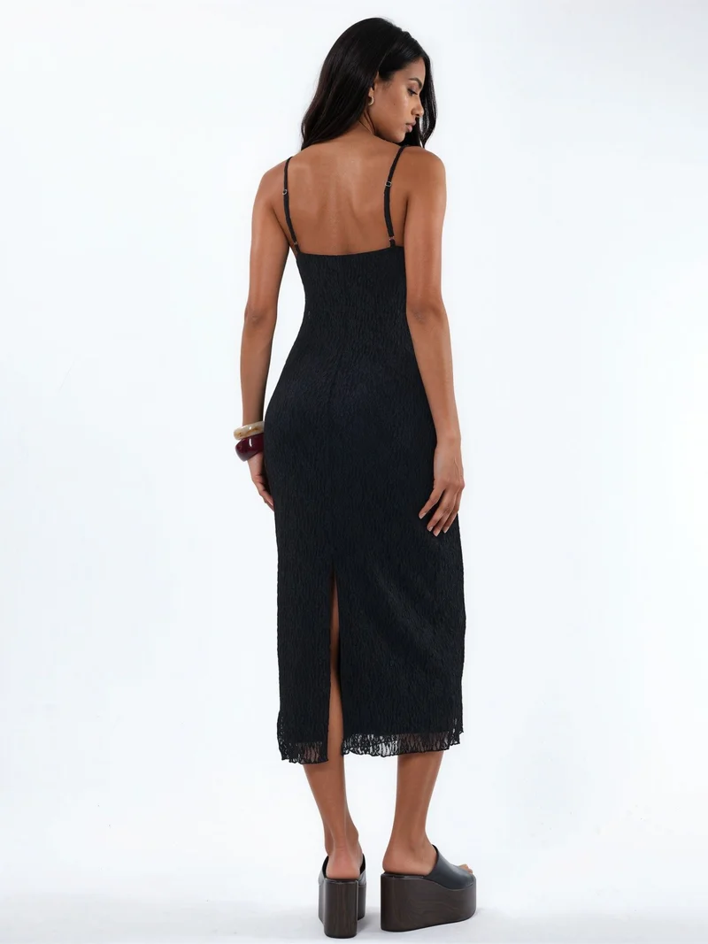 هيكاب V-Neck Lace Bodycon Midi Dress
