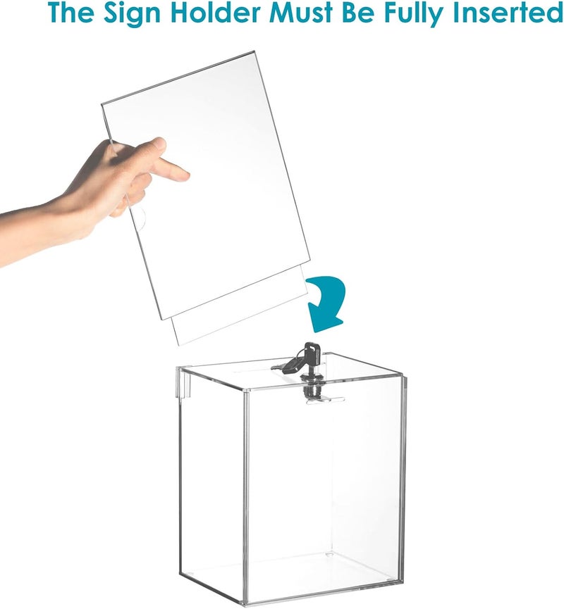 Youeon Large Acrylic Donation Box with Lock, 6.7 x 5 x 16 in Clear Suggestion Box with Slot and Lock, Ballot Tin with Sign Holder for Tip, Comment, Voting, Charity, Fundraising - Image 3