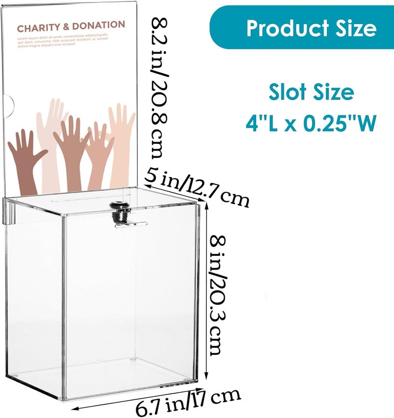 Youeon Large Acrylic Donation Box with Lock, 6.7 x 5 x 16 in Clear Suggestion Box with Slot and Lock, Ballot Tin with Sign Holder for Tip, Comment, Voting, Charity, Fundraising - Image 2