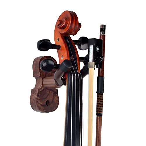 KingPoint Violin Viola Wall Mount Hanger, Hook,Rose Wood holder,hooks,with Bow Hook,Home & Studio Wall Mount Violin Hangers - Image 2