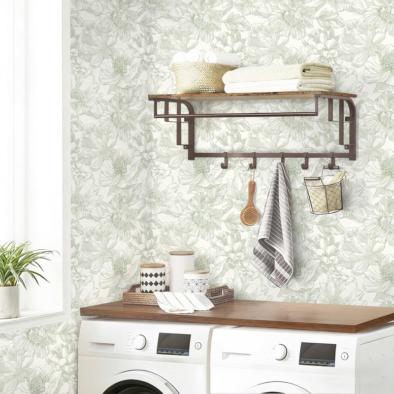 Dimoon 78.7"x17.3"Peel and Stick Retro Line Floral Wallpaper Beige Artistic Wall Decor for Bedroom - Image 5