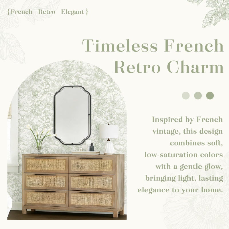 Dimoon 78.7"x17.3"Peel and Stick Retro Line Floral Wallpaper Beige Artistic Wall Decor for Bedroom - Image 2